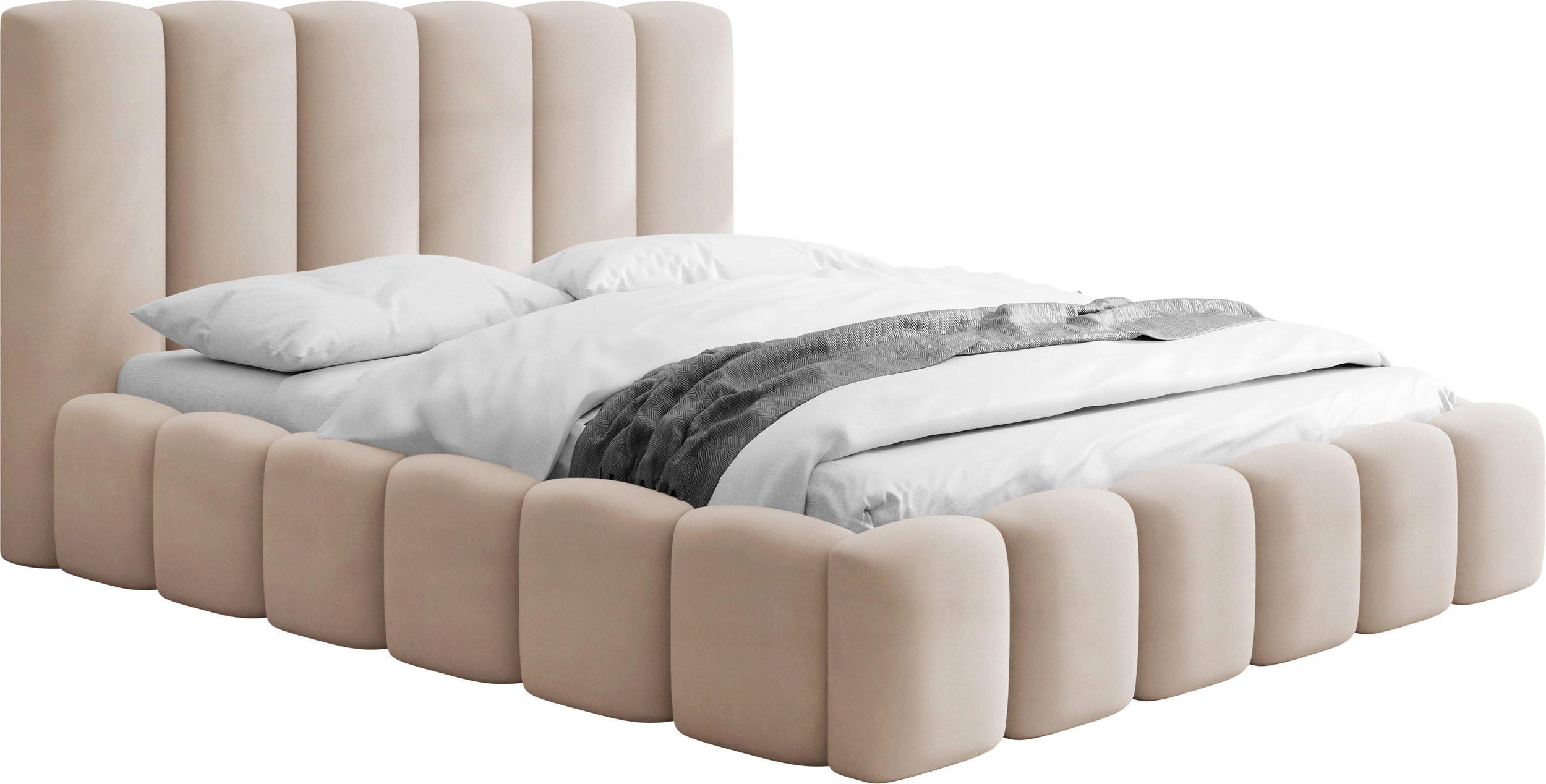POLSTERBETT Serenity mit Bettkasten, Beige Samt 120x200 cm - Ecru/Beige, Holzwerkstoff/Kunststoff (120/200cm) - WFL GROUP
