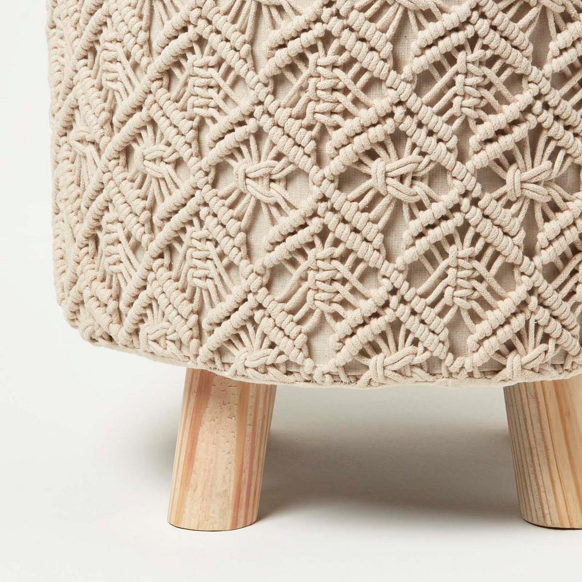 MAKRAMEE-HOCKER mit Stauraum Indy natur, 41/41/43 cm - Naturfarben, Textil (41/43/41cm) - Homescapes
