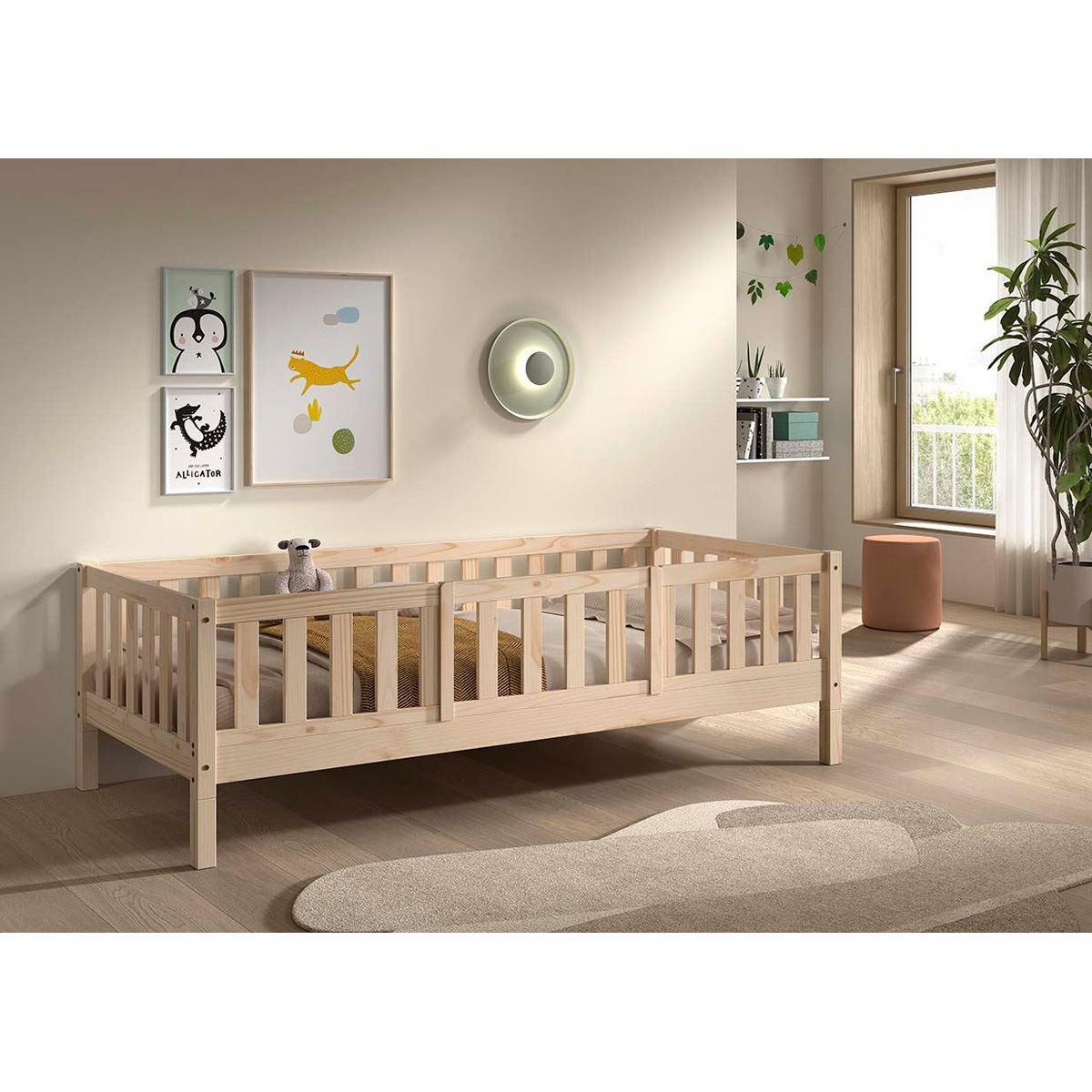 TAGESBETT Kapua 90x200 mit Rausfallschutz Kiefer Massivholz Natur - Kieferfarben, Holz (90/200cm) - 58aufmkessel