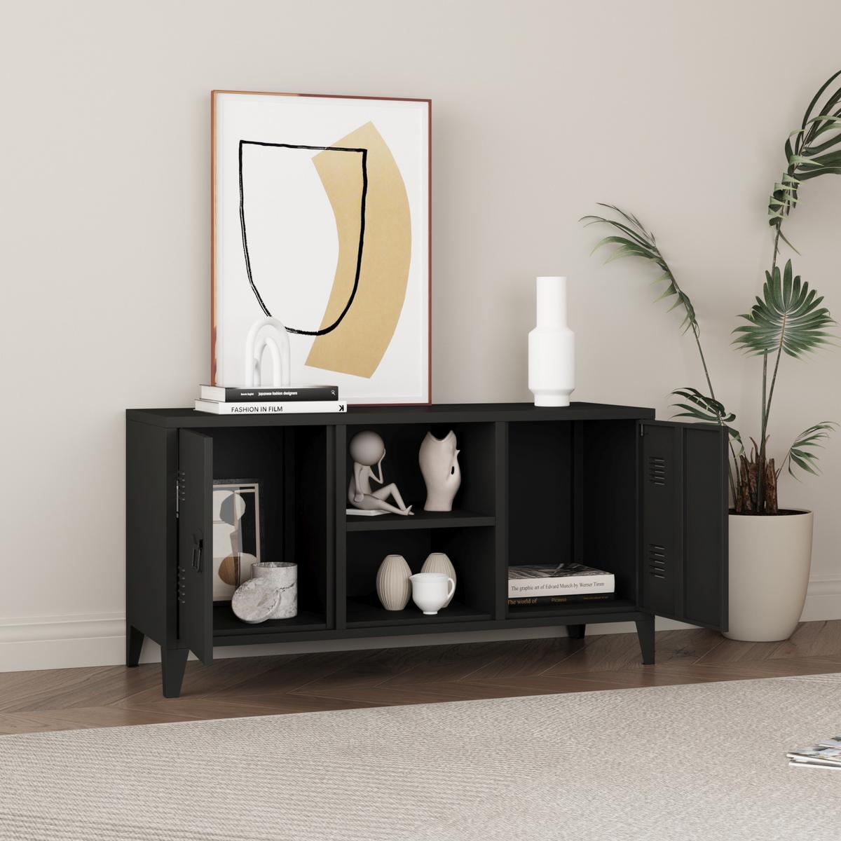 SIDEBOARD Kotka - Schwarz, Metall (113/58/40cm) - [en.casa]