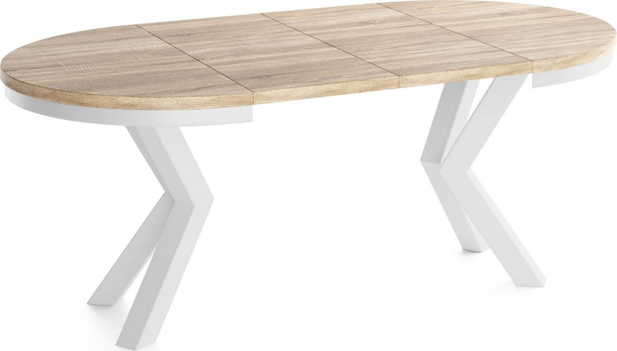 ESSTISCH Clara Weiß runder ausziehbarer, Dunkelgrauer Chicago Beton 100-180/100/76 cm - Dunkelgrau/Weiß, Holzwerkstoff/Metall (100/176/76cm) - WFL GROUP