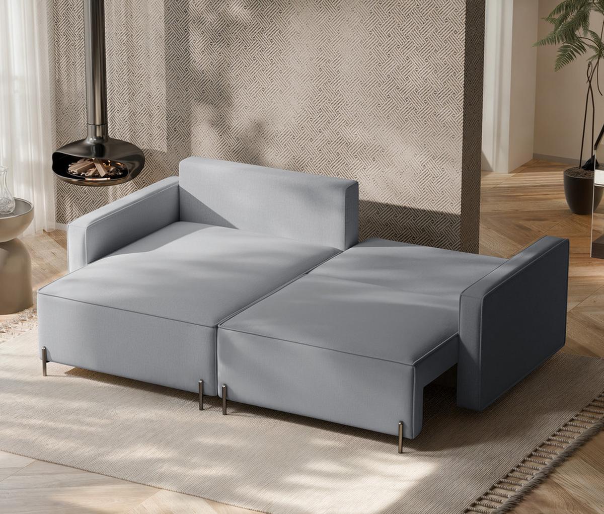 ECKSOFA LEO Rechts, mit Schlaffunktion und Bettkasten, Grau - Grau, Textil/Metall (229/148cm) - Idohome