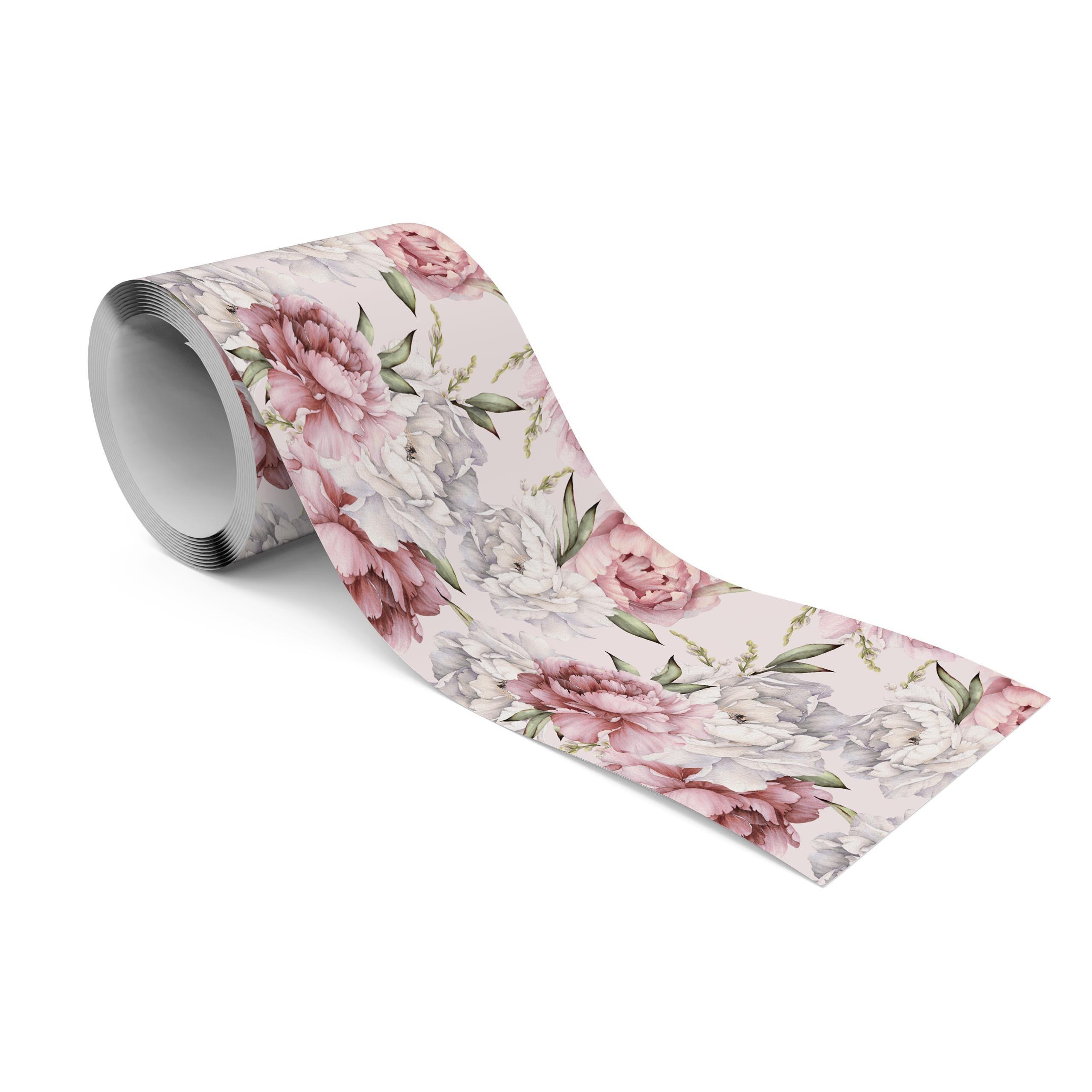 TAPETENBORDÜRE selbstklebend PFINGSTROSEN Blätter Pflanzen Natur - Weiß/Rosa, Papier (10/300/300cm) - Muralo