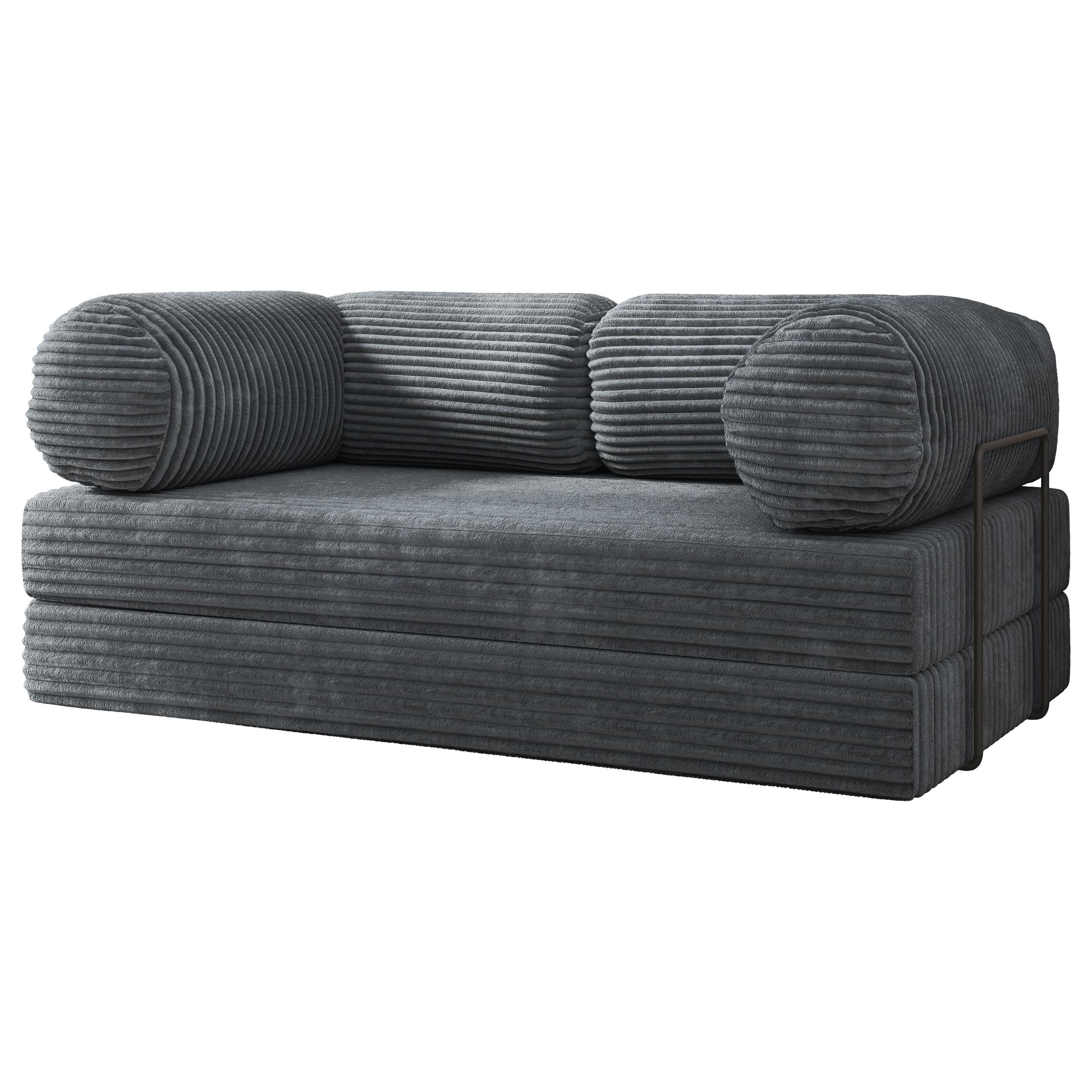 BETTSOFA ALVIO aus Schaumstoff Kordstoff Grau Schlaffunktion - Dunkelgrau, Textil (170/68/80cm) - MASSENO