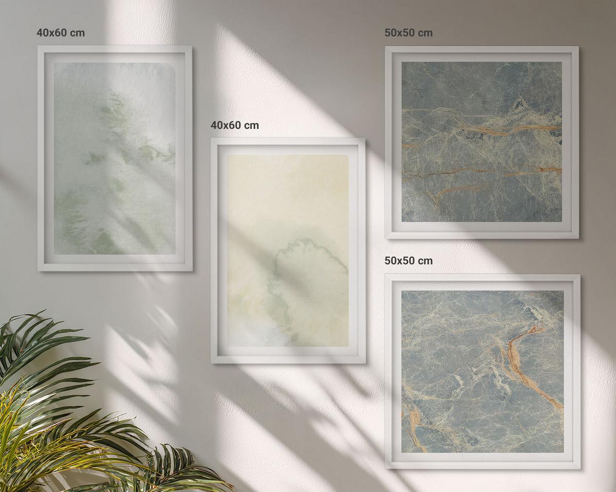 BILDER SET 4er Set - 50x50 cm & 40x60 cm Weißer Rahmen - Pastellfarben auf Aquarellleinwand - Weiß, Kunststoff (50/50cm) - TULUP