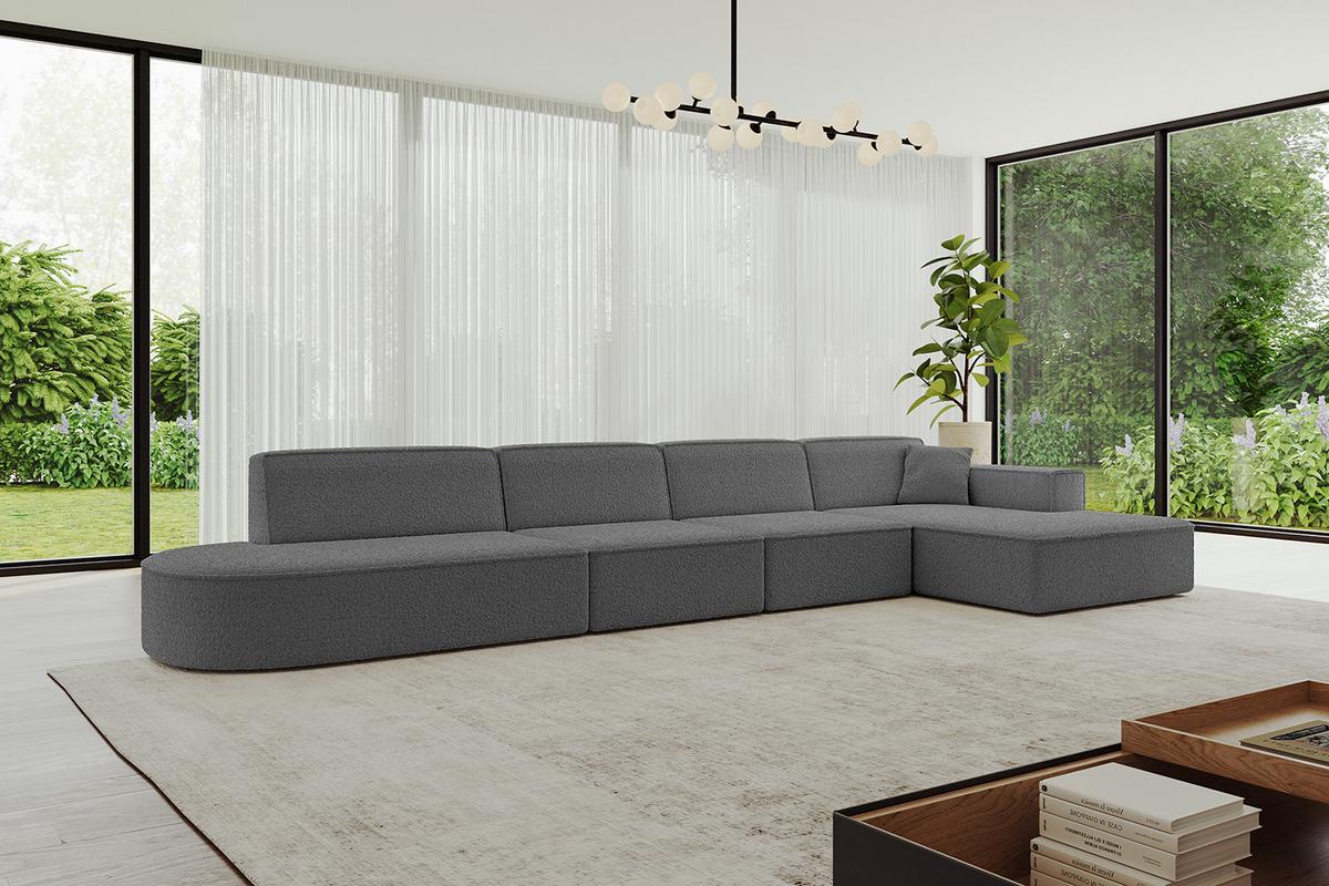 ECKSOFA Ottomane Rechts IREA-L3-v4 - 412x165x77 cm Grau - Anthrazit/Olivgrün, Holzwerkstoff/Textil (412/165cm) - ALTDECOR