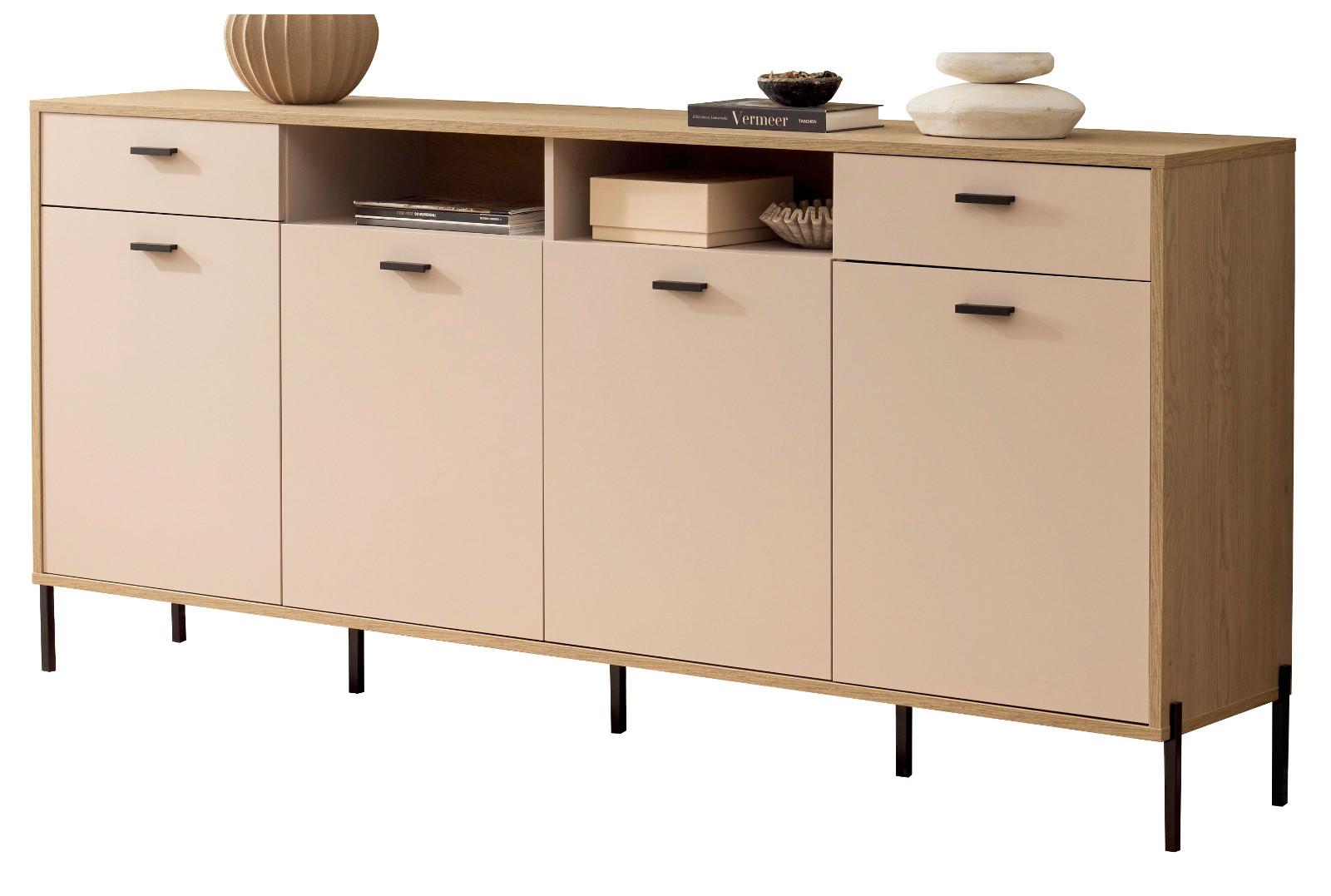 SIDEBOARD Kaschmir, Eiche 205 x 95 cm, Kommode mit Soft-Close - Kaschmir/Eichefarben, Holzwerkstoff/Metall (205/95/40cm) - Furn.Design