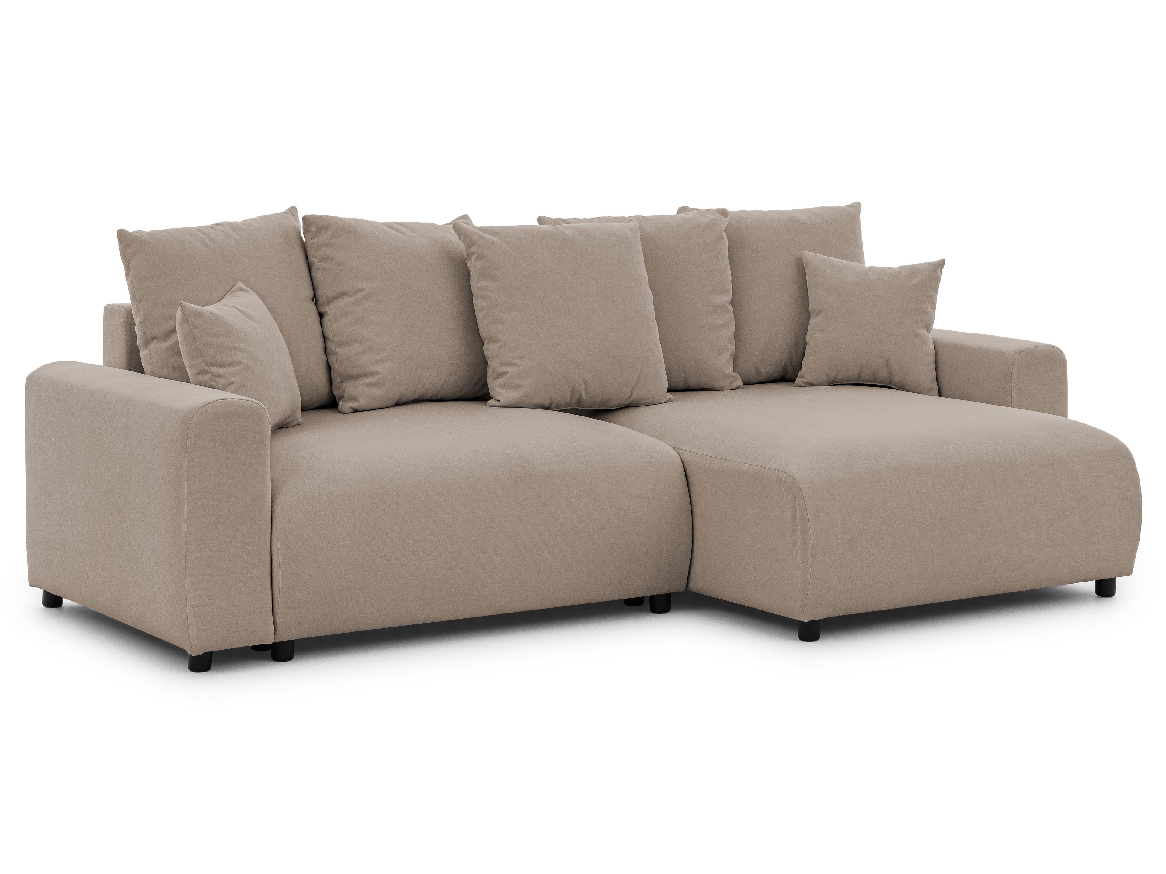 ECKSOFA Calma mit Schlaffunktion und Bettkasten im Bumpy-Design aus weichem Greige Webstoff - Ottomane rechts - Greige/Schwarz, Holz/Kunststoff (140/239cm) - S-Style