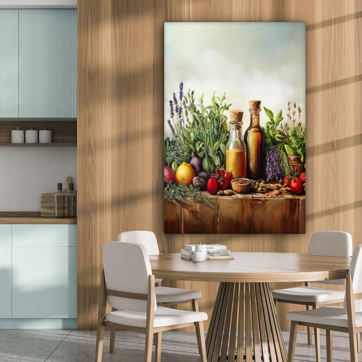 LEINWANDBILD Stilleben - Kräuter - Gewürze - Früchte - Farbenfroh Deko XXL 80x120 cm - Grün, Textil (80/120cm) - MuchoWow