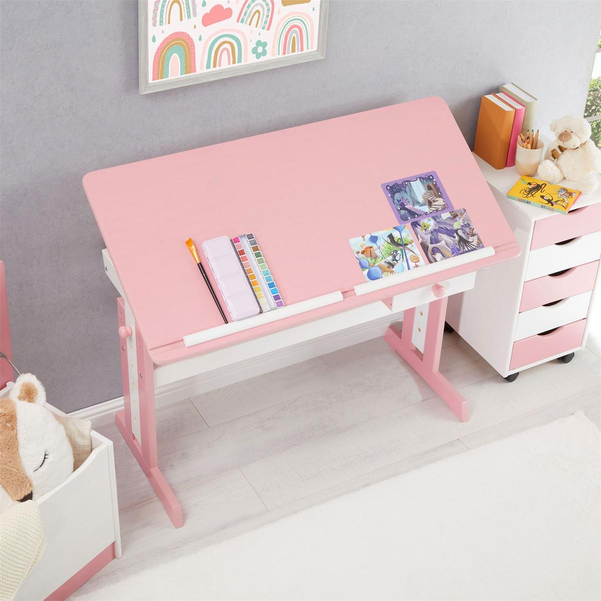 KINDERSCHREIBTISCH FLEXI - Weiß/Rosa, Holz (109/75/55cm) - IDIMEX