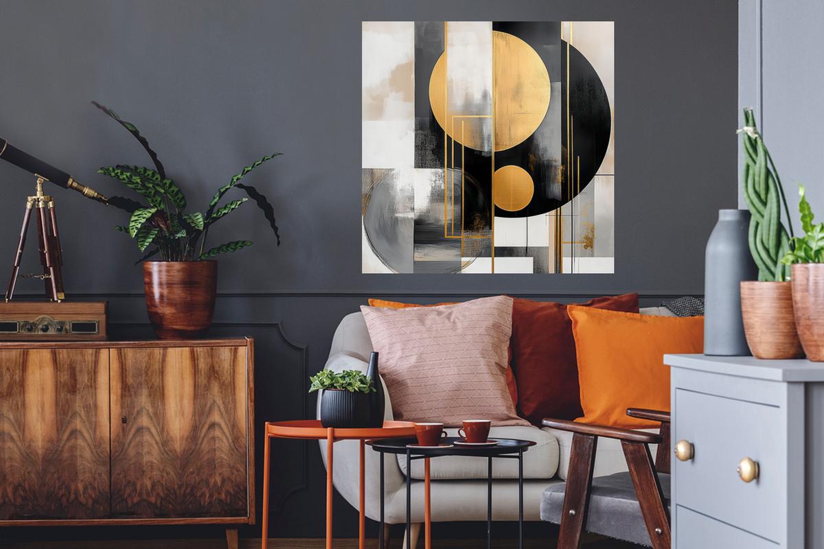 WANDTATTOO Abstrakt - Gold - Silber - Formen - Ästhetisch - Modern Wanddeko 50x50 cm - Goldfarben, Kunststoff (50/50/0.1cm) - MuchoWow