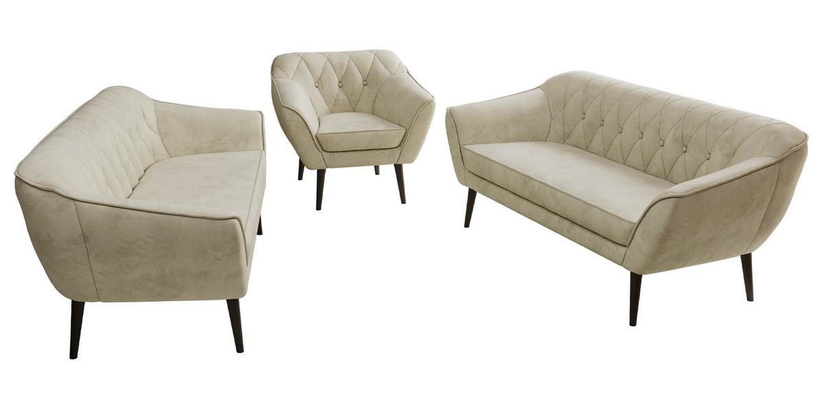 SITZGARNITUR PIRS 3+3+1 - Beige Velvet - Schwarze Beine - Beige/Schwarz, Holzwerkstoff/Textil (180/75/74cm) - MKS