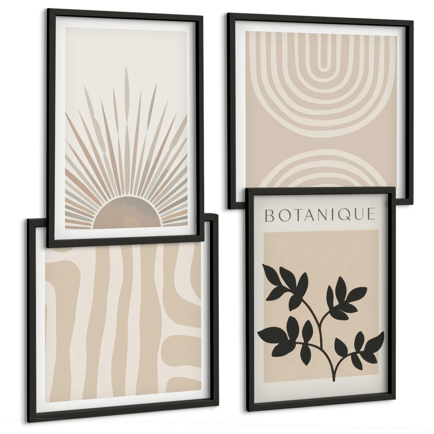 BILDER SET 4er Set - 50x50 cm & 40x60 cm Schwarzer Rahmen - Abstrakte Pflanzenmuster - Schwarz, Kunststoff (50/50cm) - TULUP