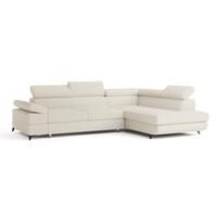 ECKSOFA FAVIEN R-S Creme Boucle-Stoff mit Schlaffunktion - Creme, Holz (257/190cm) - MASSENO