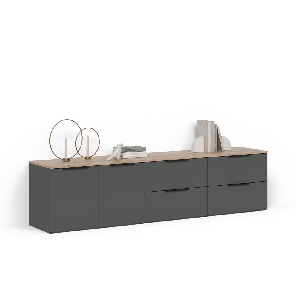 WOHNWAND Piave Anthrazit 3 Teile - Anthrazit, Holzwerkstoff (80/50/40cm) - Livinity®
