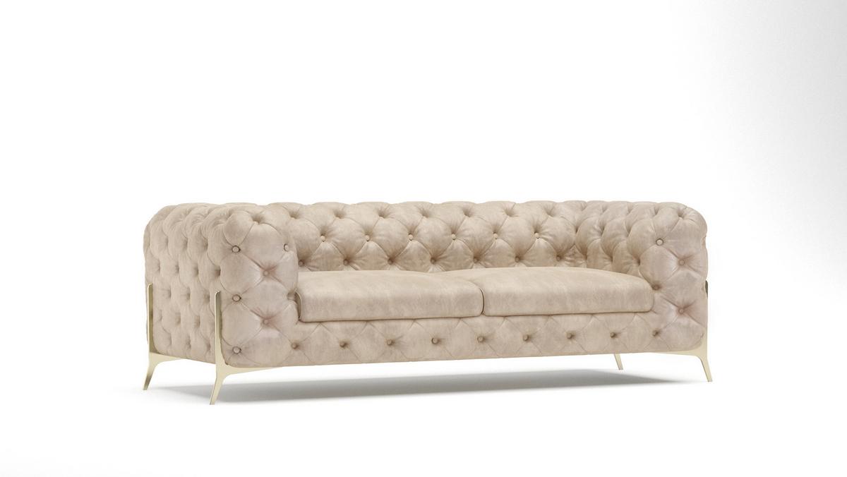 CHESTERFIELD-SOFA 3-Sitzer Vertex Beige Samt - Beige/Goldfarben, Holz/Textil (225/75/100cm) - S-Style Möbel