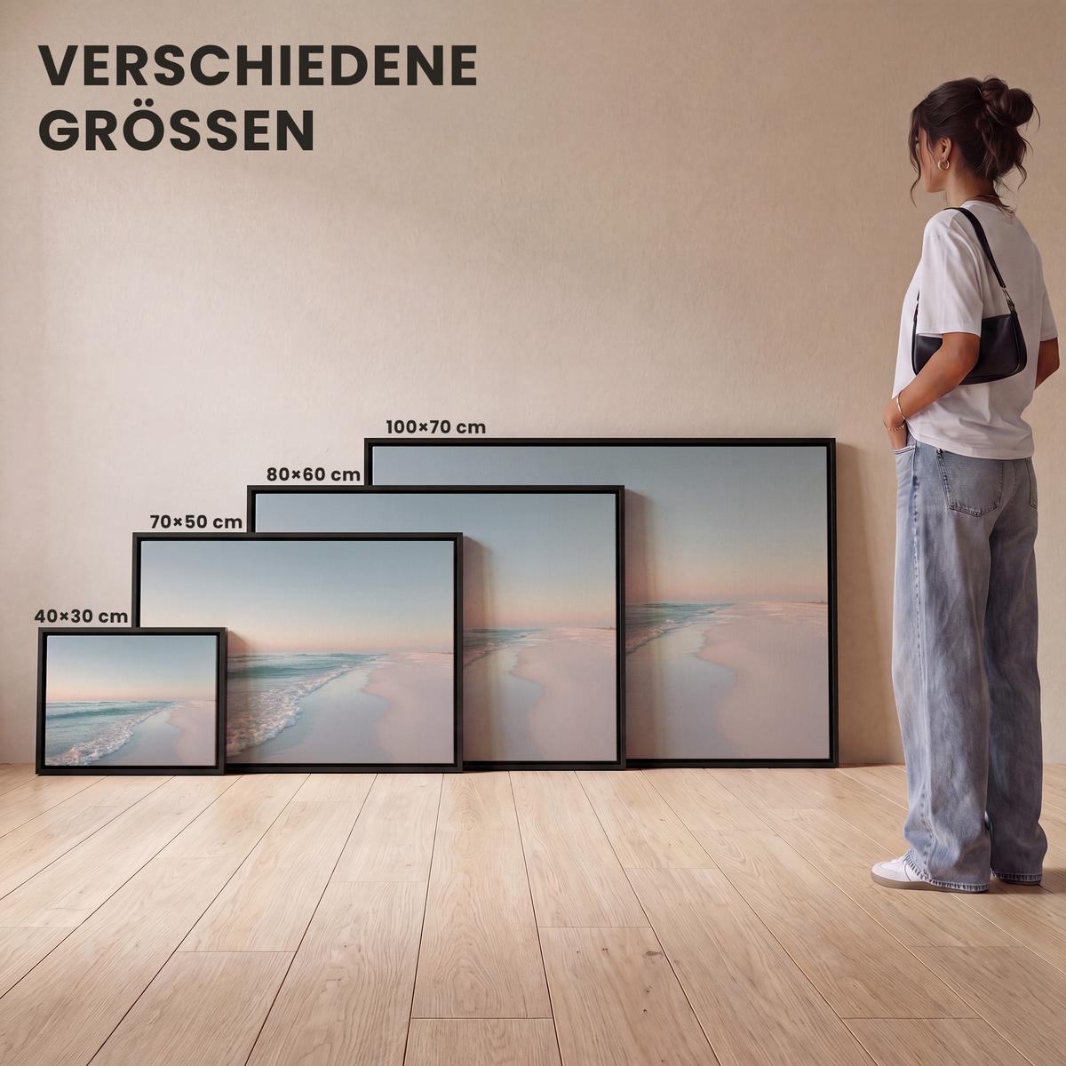 LEINWAND Bilder mit Rahmen - Küstenlinie - Pastell - Wasser - 70x50 - Pastellblau, Textil (70/50cm) - MuchoWow