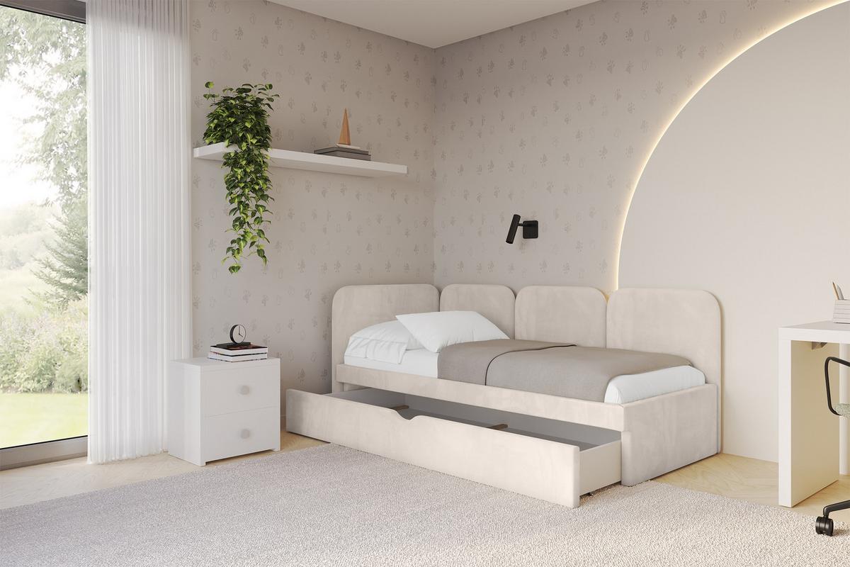 EINZELLBETT Jugendbett mit Bettkasten, Rechts - ALVY 100x200 Beige - Sandfarben, Holzwerkstoff/Textil (100/200cm) - ALTDECOR