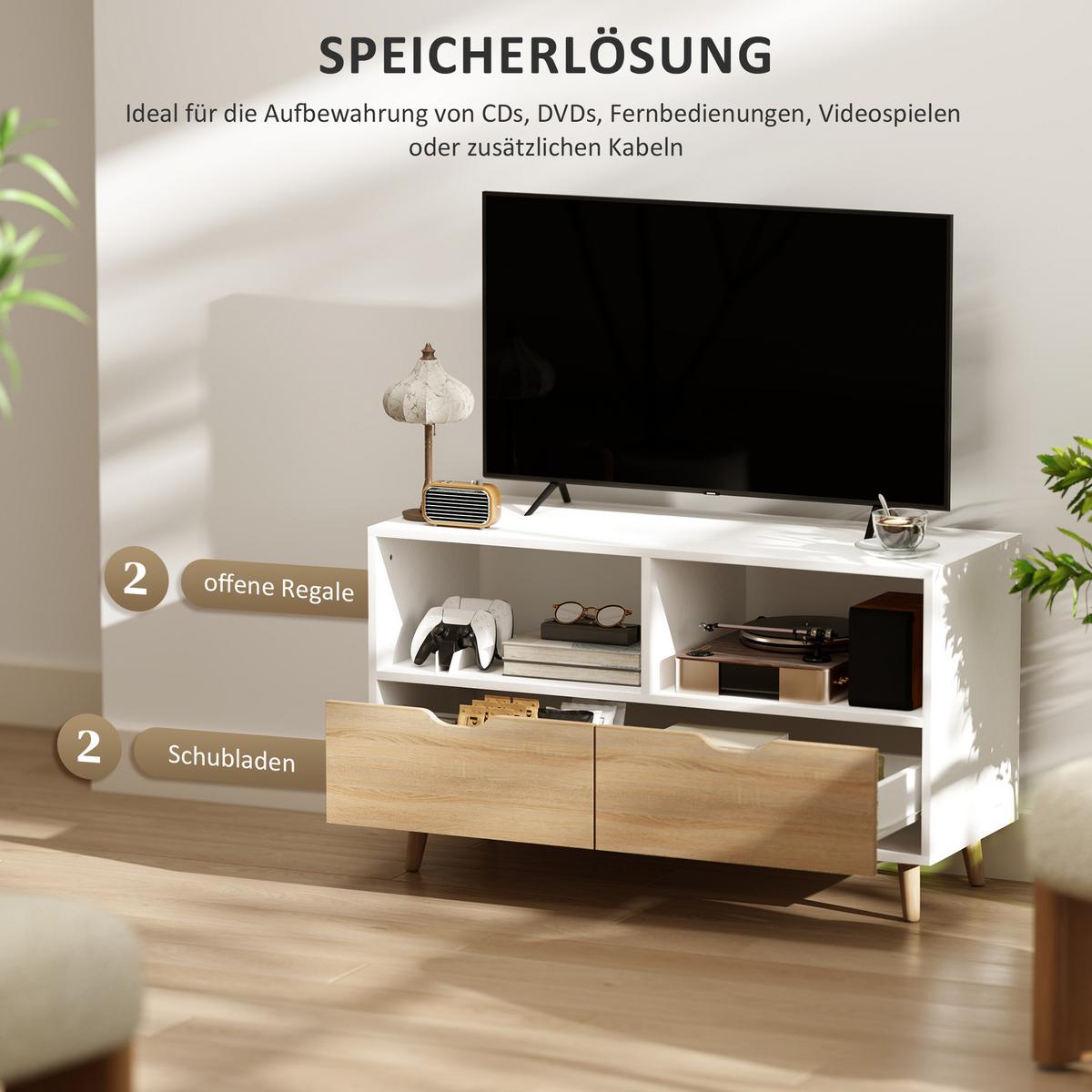 TV-SCHRANK Lowboard mit 2 Ablage, Schublade, Weiß - Weiß, Holzwerkstoff (39/58.3/99cm) - HOMCOM