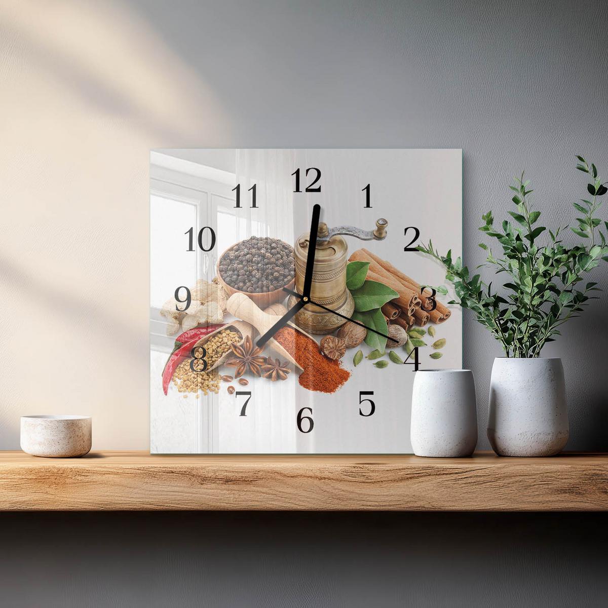 WANDUHR aus Glas 30x30 cm - Gewürze - Multicolor, Glas (30/30/0.4cm) - TULUP