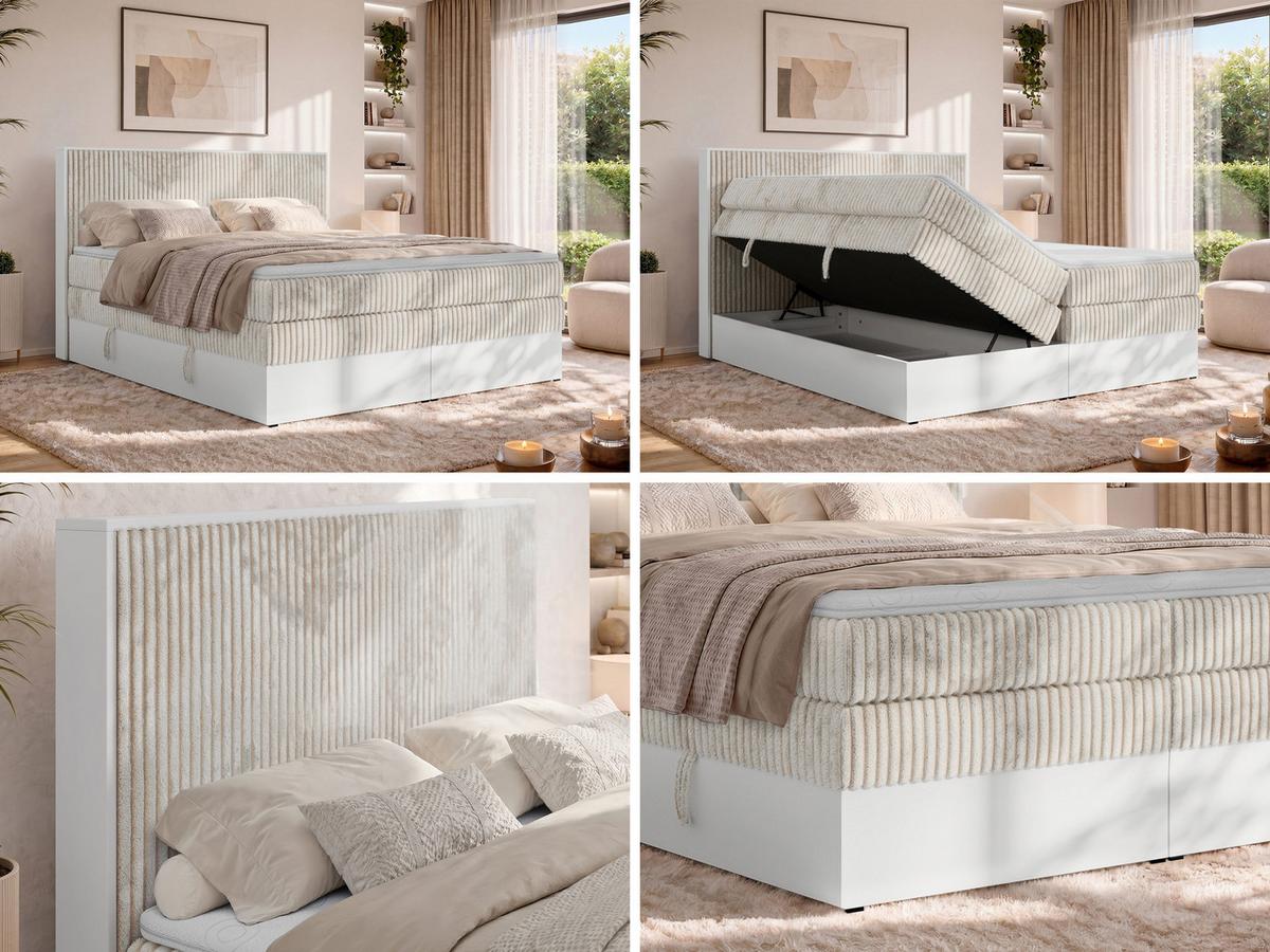BOXSPRINGBETT TRAVIT KING 200/200 - Beige Cord - Topper Visco - H3 - Beige/Schwarz, Kunststoff/Textil (200/200cm) - MKS