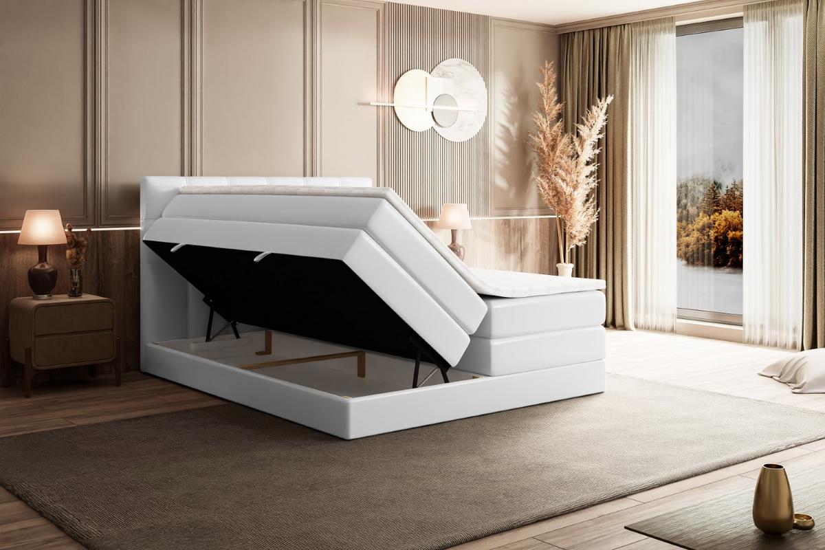 BOXSPRINGBETT MARCE KING - 200x200 - H3/H4 - Weiß Hochglanz - Weiß Hochglanz, Holzwerkstoff (200/200cm) - ALTDECOR