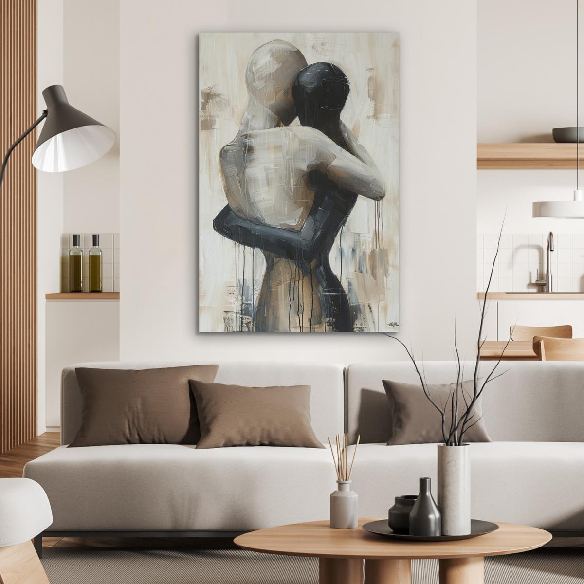 AKUSTIKBILD Abstrakt - Liebe - Schwarz und weiß - Modern Wanddeko 60x90 cm - Schwarz, Kunststoff (60/90/0.9cm) - MuchoWow