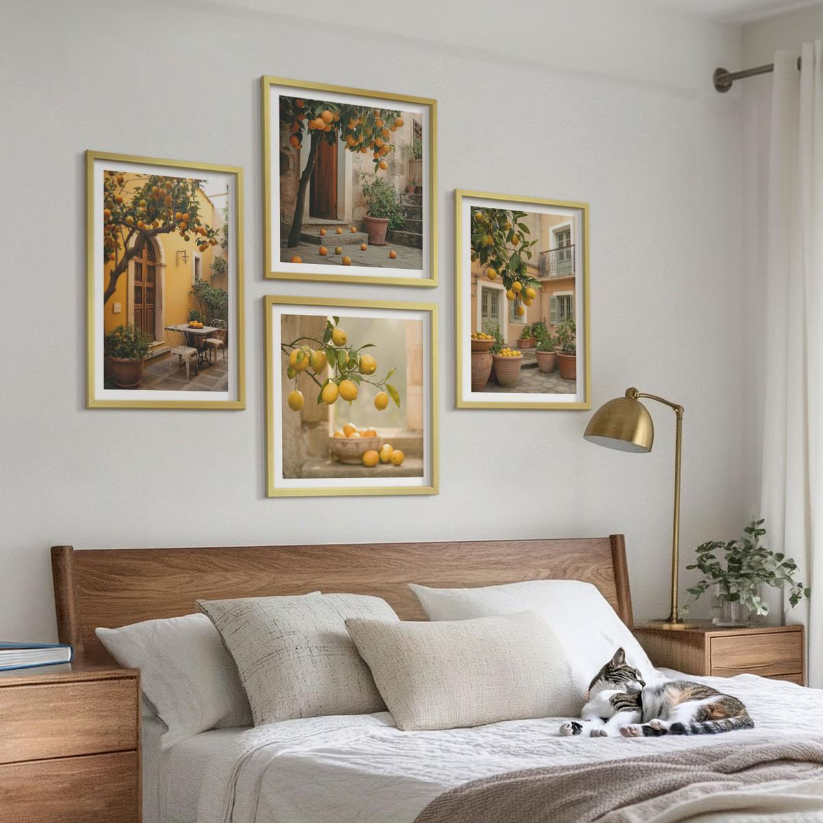 BILDER SET 4er Set - 50x50 cm & 40x60 cm Goldrahmen - Zitrusgarten in der Sonne - Goldfarben, Kunststoff (50/50cm) - TULUP