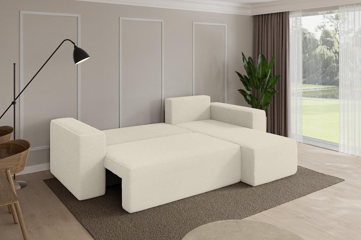 ECKSOFA mit Schlaffunktion Ottomane Rechts SENO-L 249x139x85 Beige Bouclé - Sandfarben/Beige, Holzwerkstoff/Kunststoff (249/139cm) - ALTDECOR