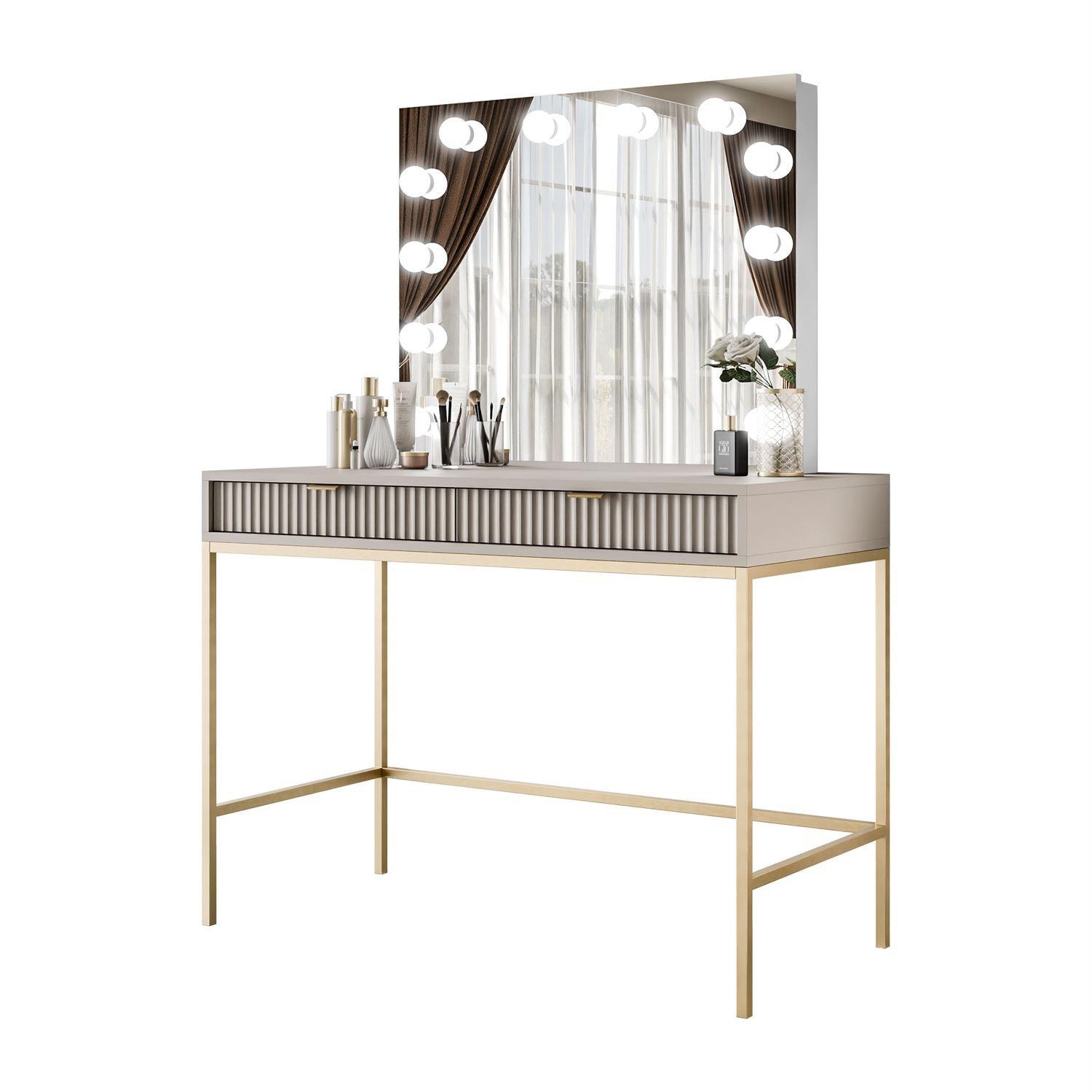 SCHMINKTISCH MIT SPIEGEL CORTADO ELITE GOLD KASCHMIR - Beige, Holzwerkstoff (104/78/50cm) - Lookway
