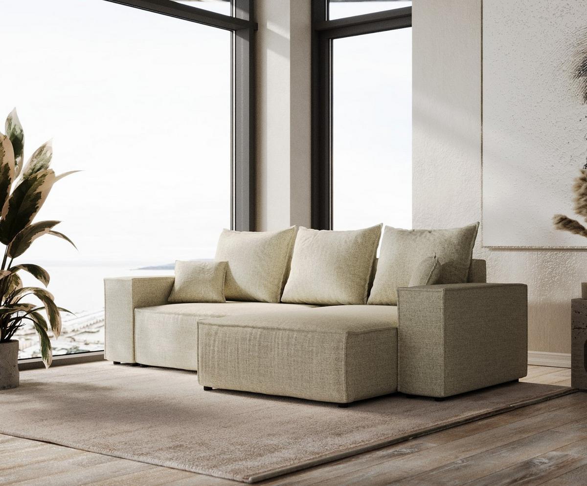 ECKSOFA SENSO mit Schlaffunktion Beige im City Stoff - Beige/Schwarz, Holz/Holzwerkstoff (255/148cm) - AltaBeds