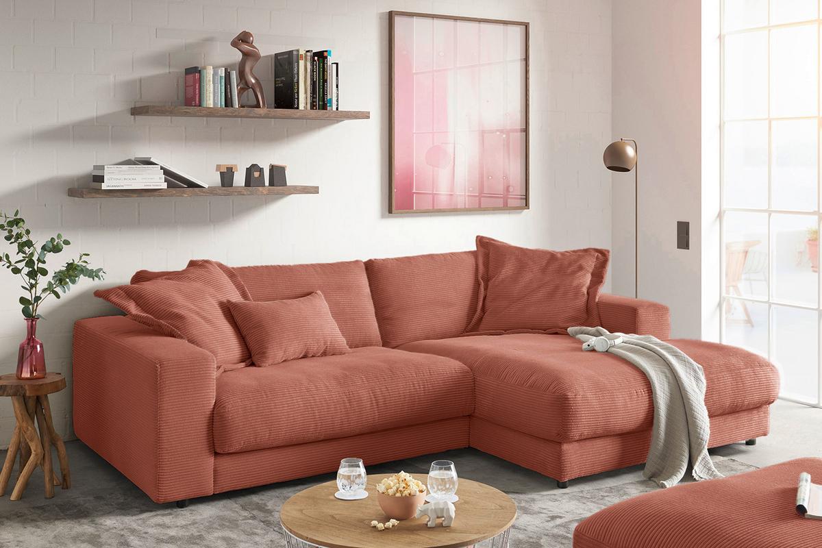 ECKSOFA MADELINE Braun Cord - Schwarz/Braun, Kunststoff/Textil (270/190cm) - KAWOLA