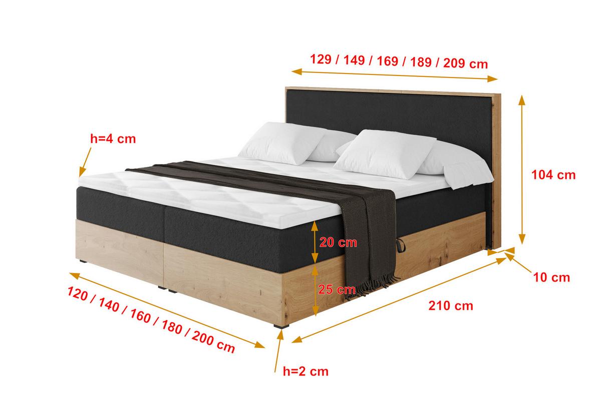 BOXBETT LOLLI9 - 140x200 - H4 Schwarz - Schwarz Hochglanz, Holzwerkstoff (140/200cm) - ALTDECOR