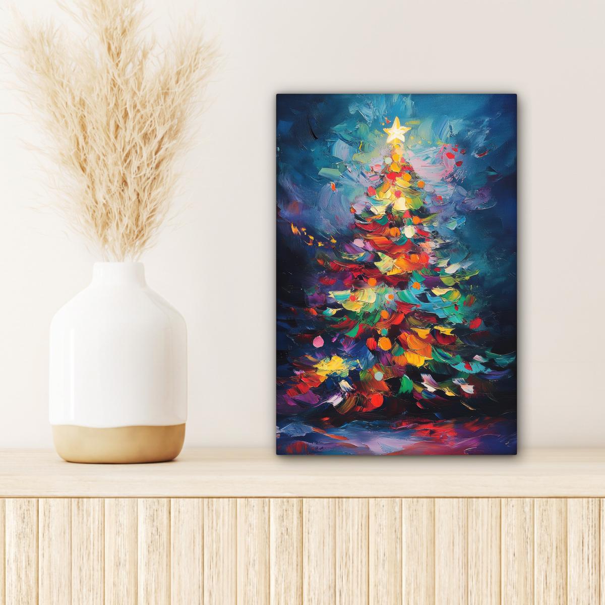 LEINWANDBILD Weihnachtsbaum - Weihnachten - Abstrakt - Farbenfroh Deko Wohnzimmer 20x30 cm - Multicolor, Textil (20/30cm) - MuchoWow