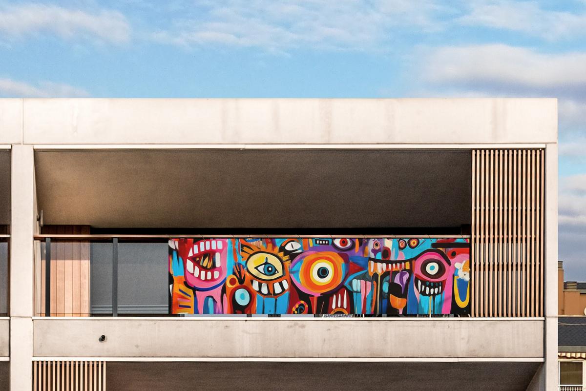 BALKON-SICHTSCHUTZ Abstrakt - Gesicht - Farbenfroh Witterungsbeständig 300x75 cm - Multicolor, Kunststoff (300/75cm) - MuchoWow