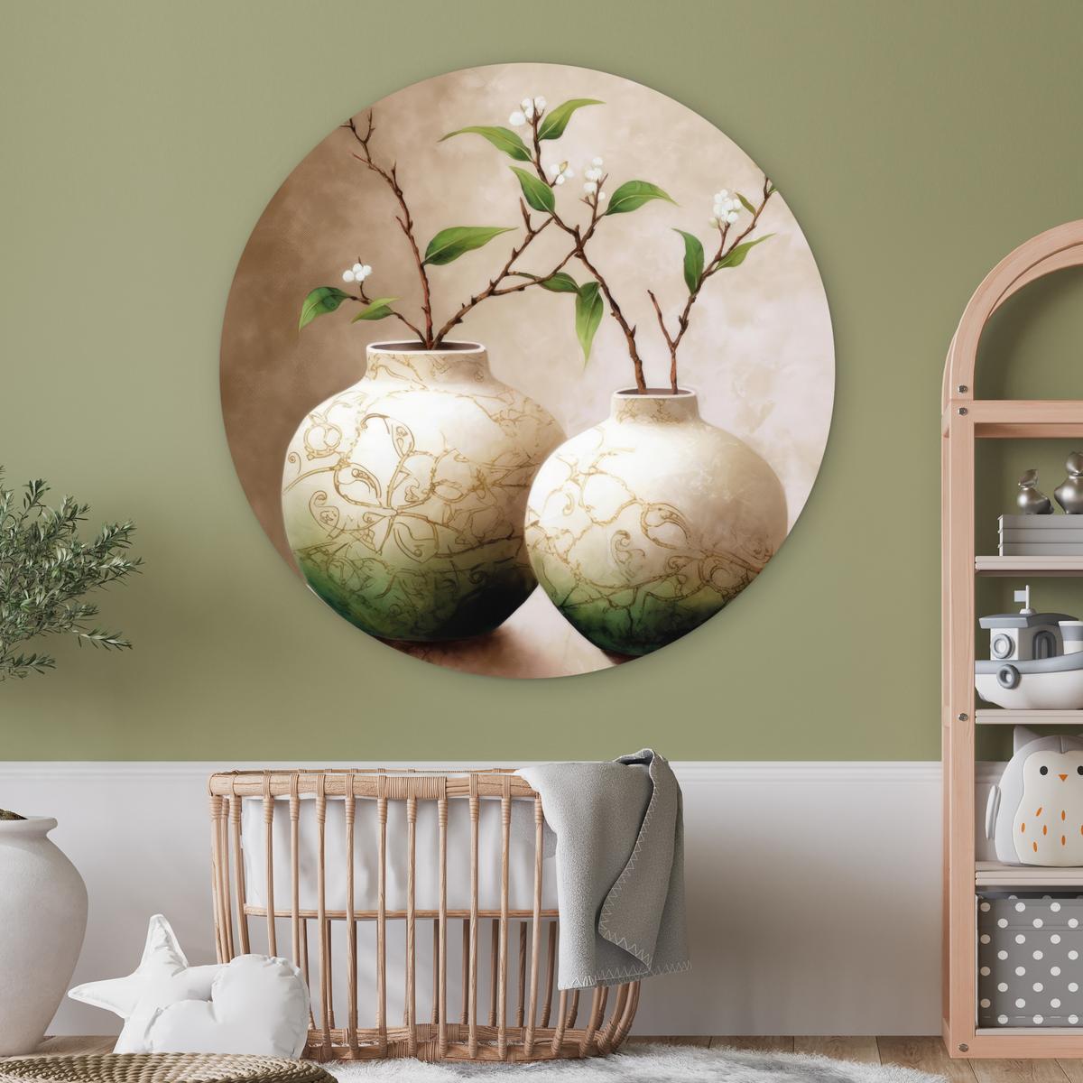 WANDBILD Blumen - Vase - Weiß - Botanisch - Beige Room Decor 140x140 cm - Ecru, Kunststoff (140/140cm) - MuchoWow