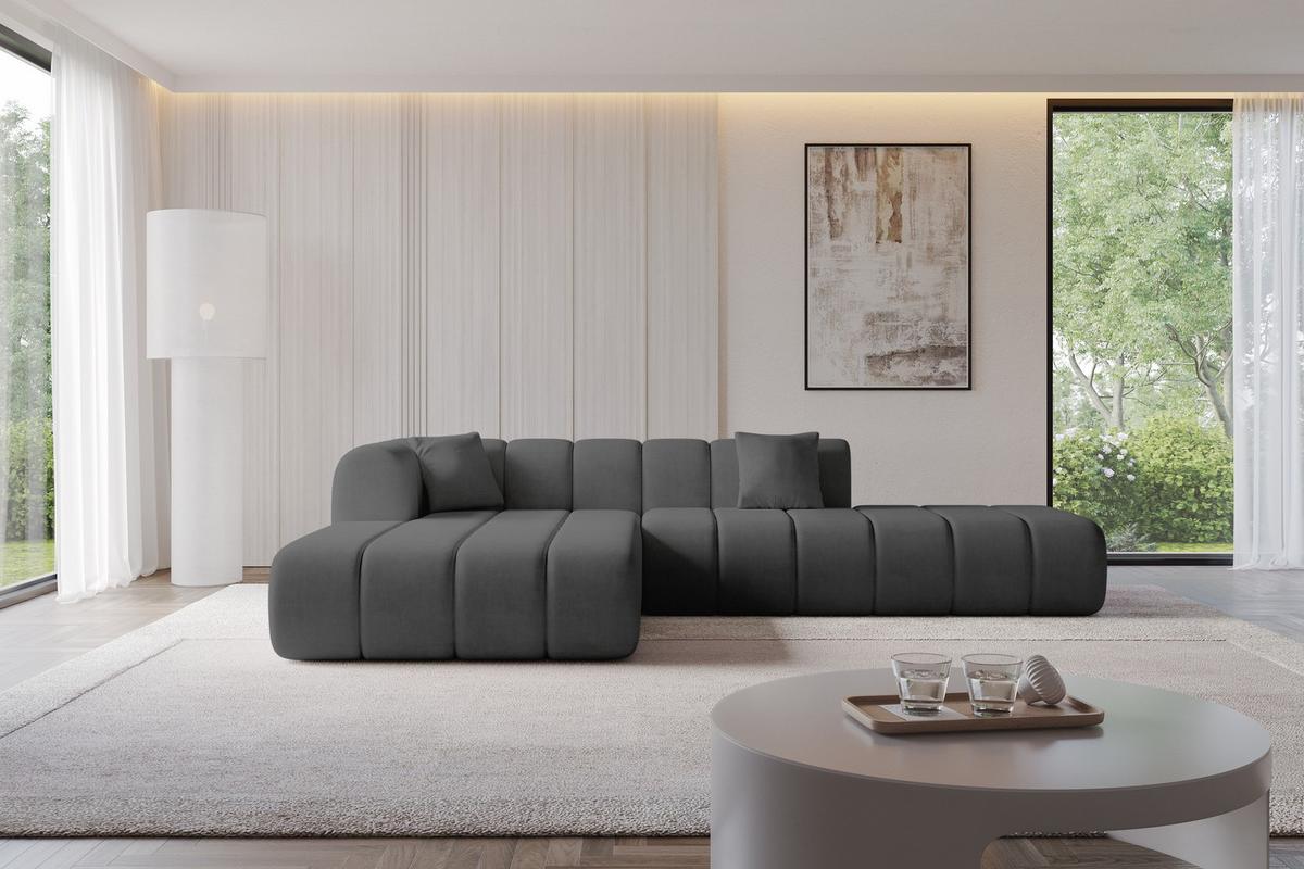 ECKSOFA Ottomane Links BILA-L 289x176x71 Dunkelgrau Samt - Dunkelgrau/Anthrazit, Holzwerkstoff/Kunststoff (176/289cm) - ALTDECOR