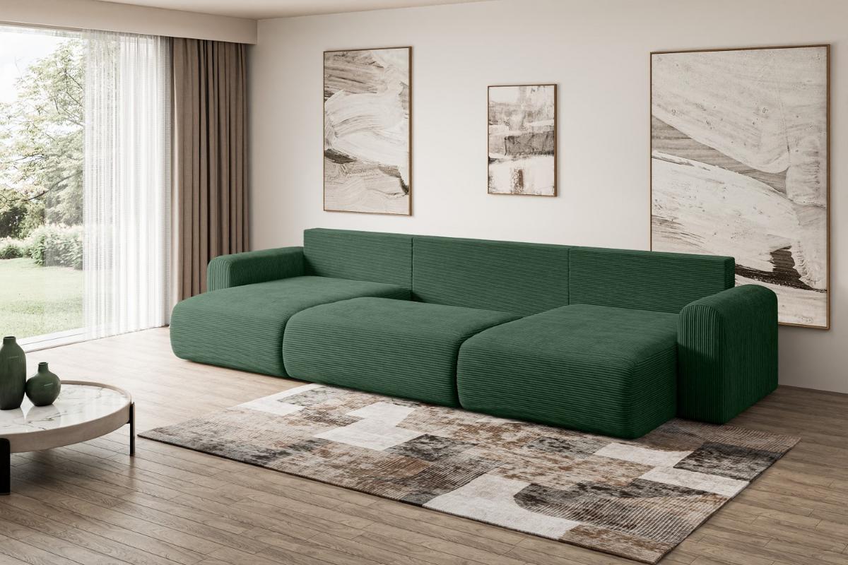 WOHNLANDSCHAFT mit Schlaffunktion und Bettkasten ORRO-U - 362x145x83 cm Grün Cord - Schwarz/Grün, Holzwerkstoff/Kunststoff (362/83/145cm) - ALTDECOR
