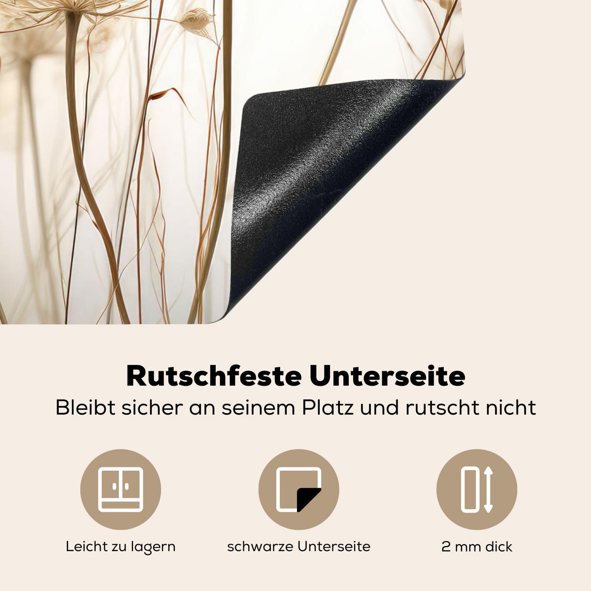 HERDABDECKPLATTE Blumen - Weiß - Sonnenlicht Herdabdeckung Induktionsfeld 60x52 cm - Ecru, Kunststoff (60/52/0.2cm) - MuchoWow