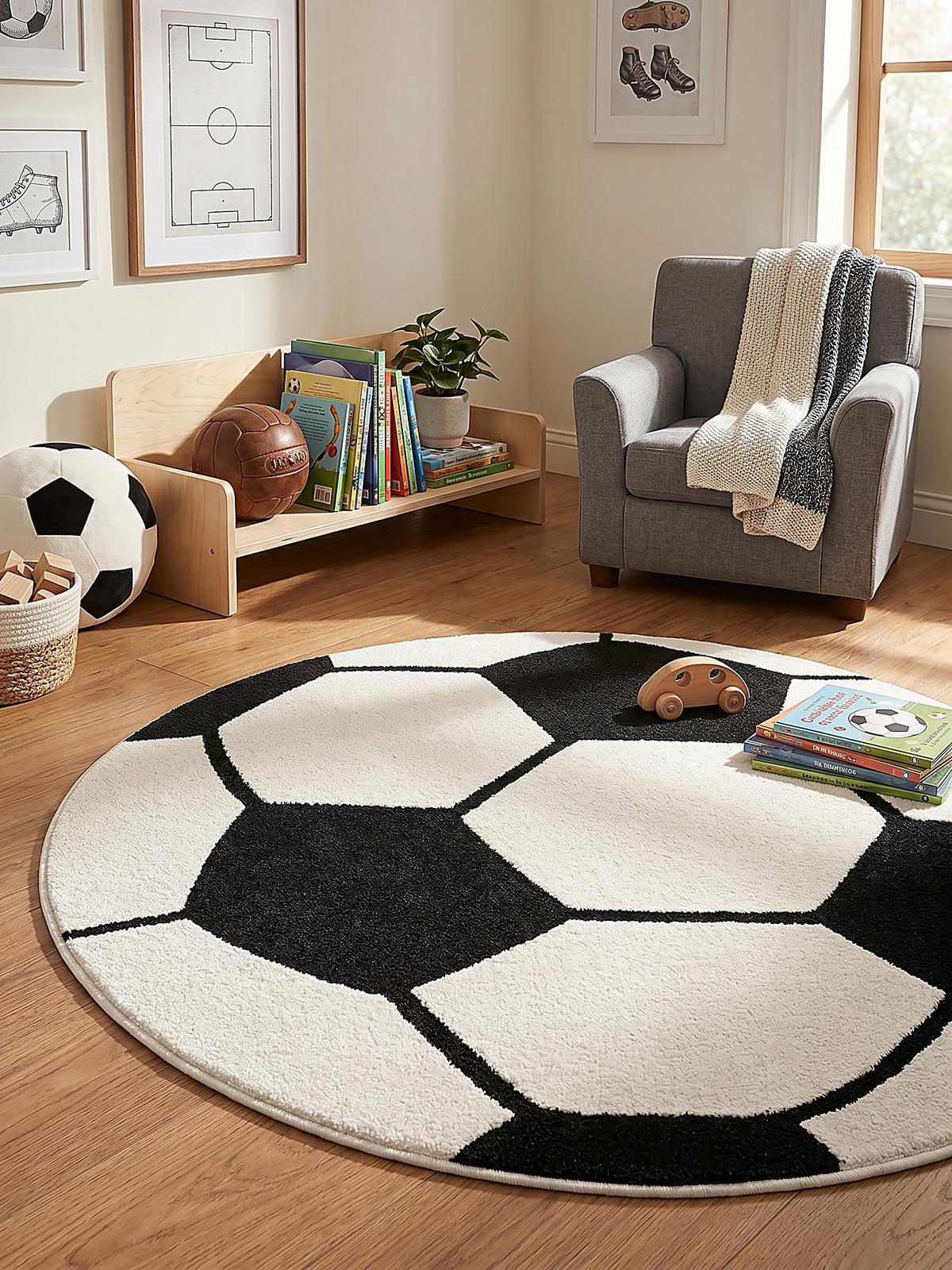 KINDERTEPPICH Kurzflor Fußball CANAZEI Polypropylen Schwarz-Weiß 160 x 160 cm - Multicolor, Textil (160/160cm) - KADIMA DESIGN