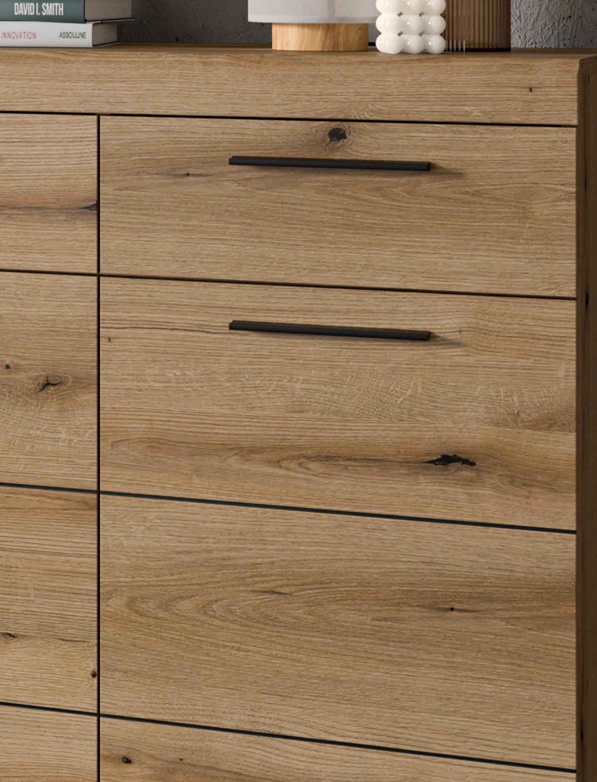SCHUHSCHRANK Evoke Eiche 90 cm, Kommode mit viel Stauraum - Eichefarben/Schwarz, Holzwerkstoff/Kunststoff (90/96/37cm) - Inn.Furn