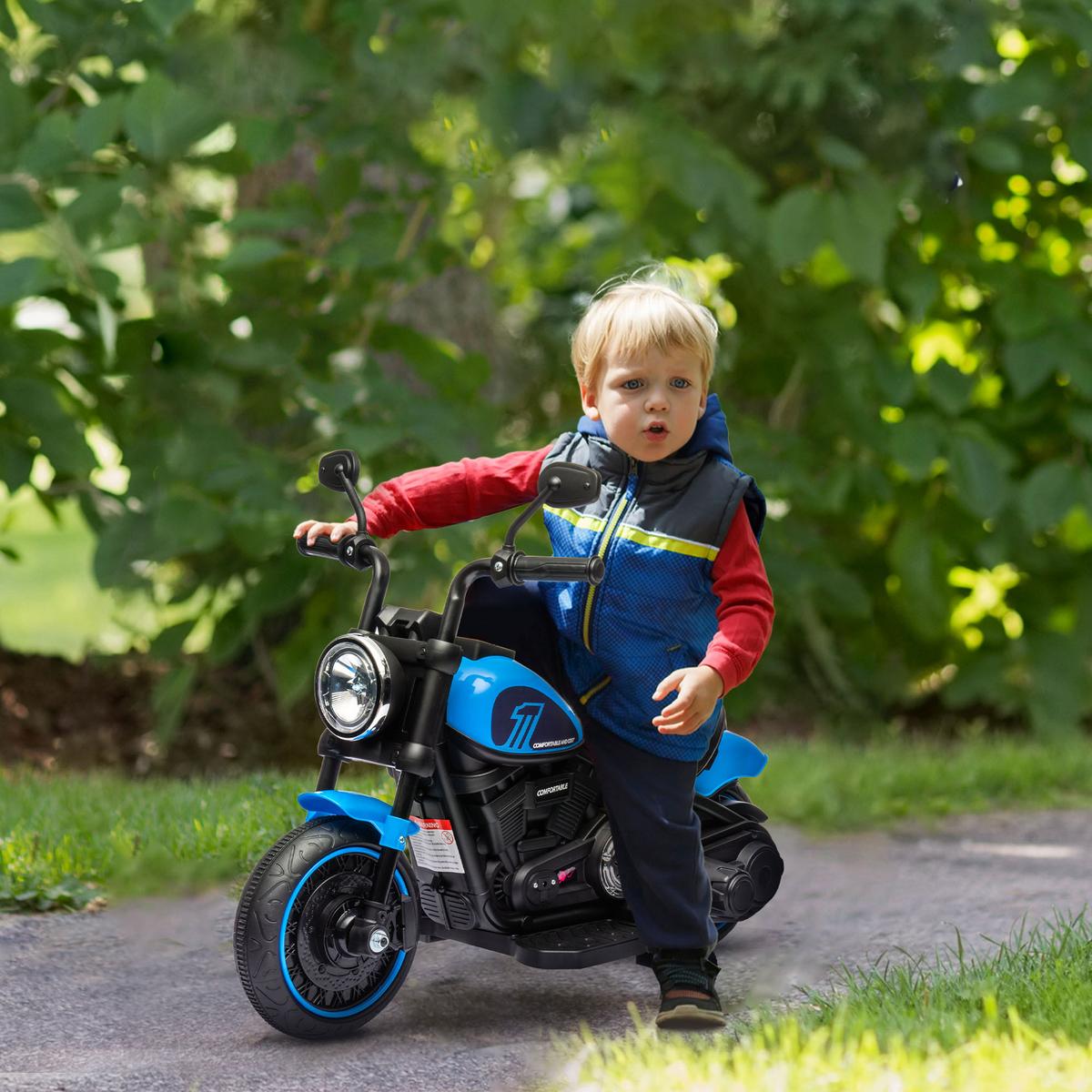 KINDERMOTORRAD Kinder Elektro-Motorrad Elektrofahrzeug für 1,5-3 Jahre Kinder - Blau, Metall (76/42/57cm) - HOMCOM