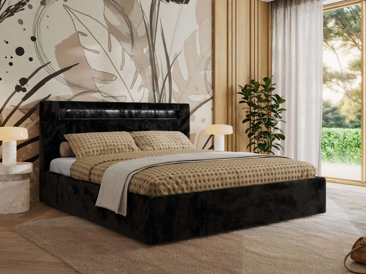 POLSTERBETT GOLD 5 CLASSIC 140/200 - Schwarz Plüsch - Multipocket-Matratze - Schwarz, Textil (140/200cm) - MKS