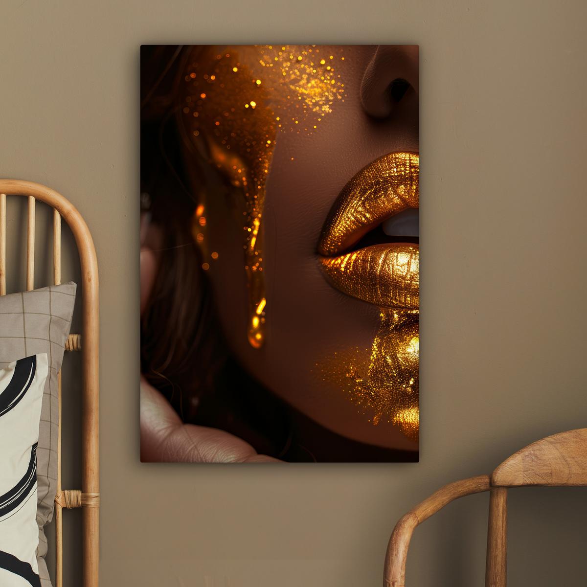 LEINWANDBILD Frau - Gold - Luxus - Porträt Wanddeko 40x60 cm - Goldfarben, Textil (40/60cm) - MuchoWow