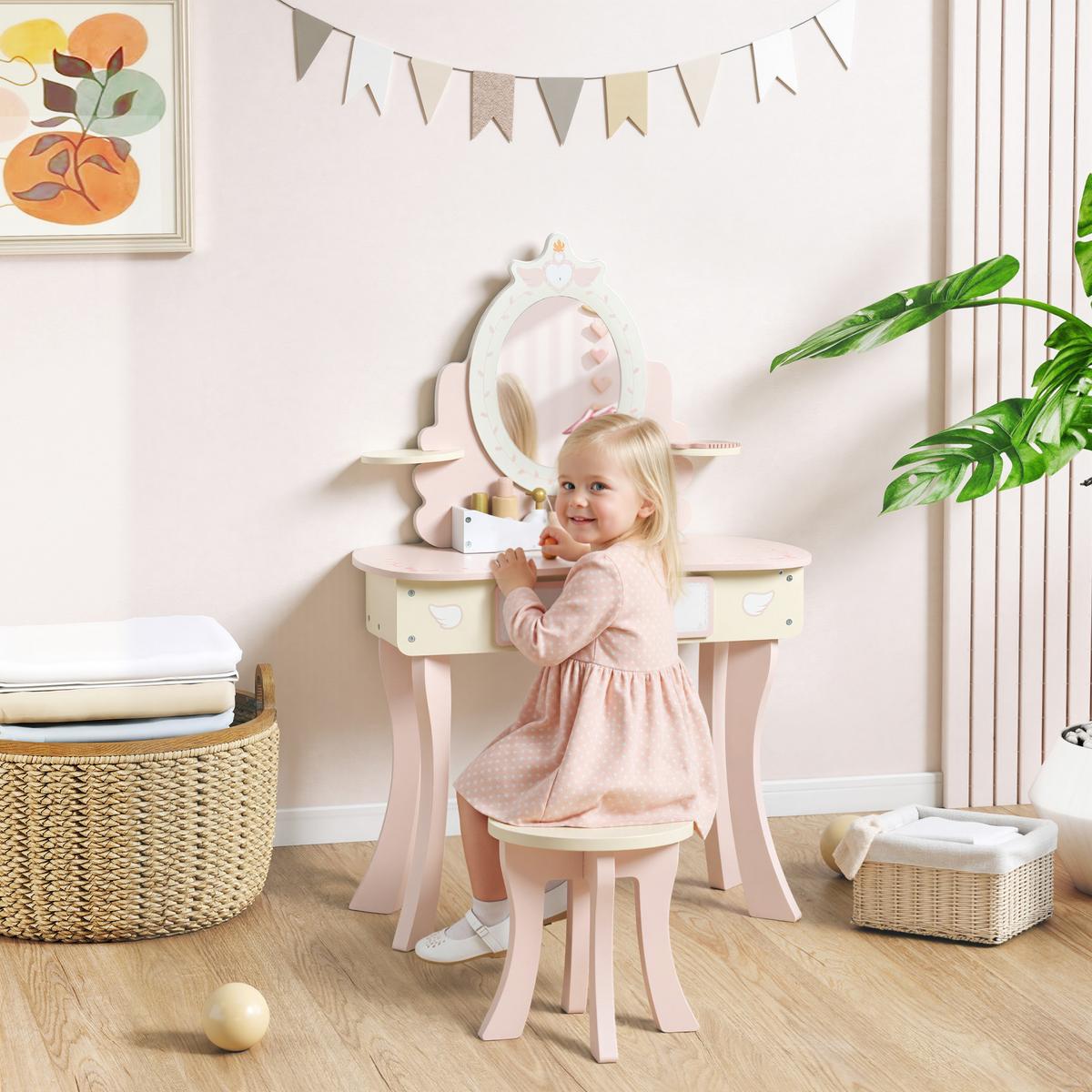SCHMINKTISCH-KINDER 9er Set MDF Holz Rosa - Rosa, Holz/Holzwerkstoff (29.6/89.8/59.8cm) - AIYAPLAY