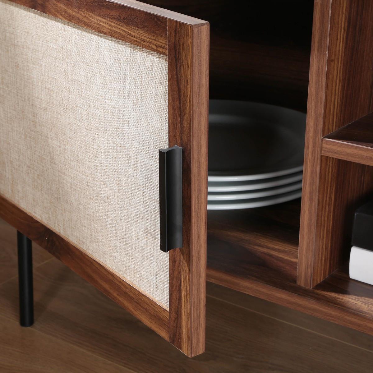 TV-MÖBEL in walnussdekor mit fronten aus stoff jetson 39,5/45/140 cm - Nussbaumfarben, Holzwerkstoff (39.5/45/47.5cm) - Calicosy