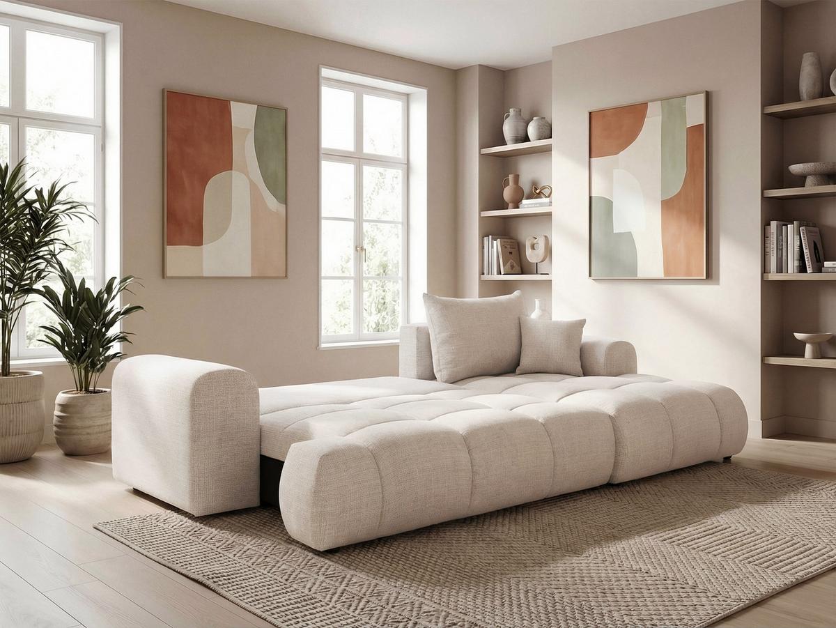 ECKSOFA MILANO Rechts mit Schlaffunktion und Bettkasten Creme - Creme, Kunststoff/Textil (265/145cm) - Idohome
