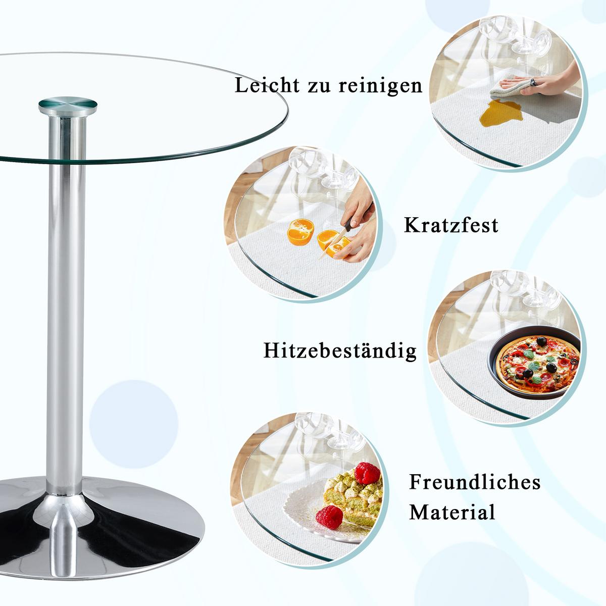 BARTISCH Ø 89 cm in Glas & Silber - Transparent, Glas (89/89/92cm) - Urban Meuble