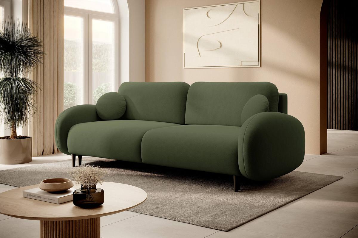 BETTSOFA AGIO Grün Plüsch-Stoff mit Schlaffunktion - Grün, Holz (232/95/109cm) - MASSENO