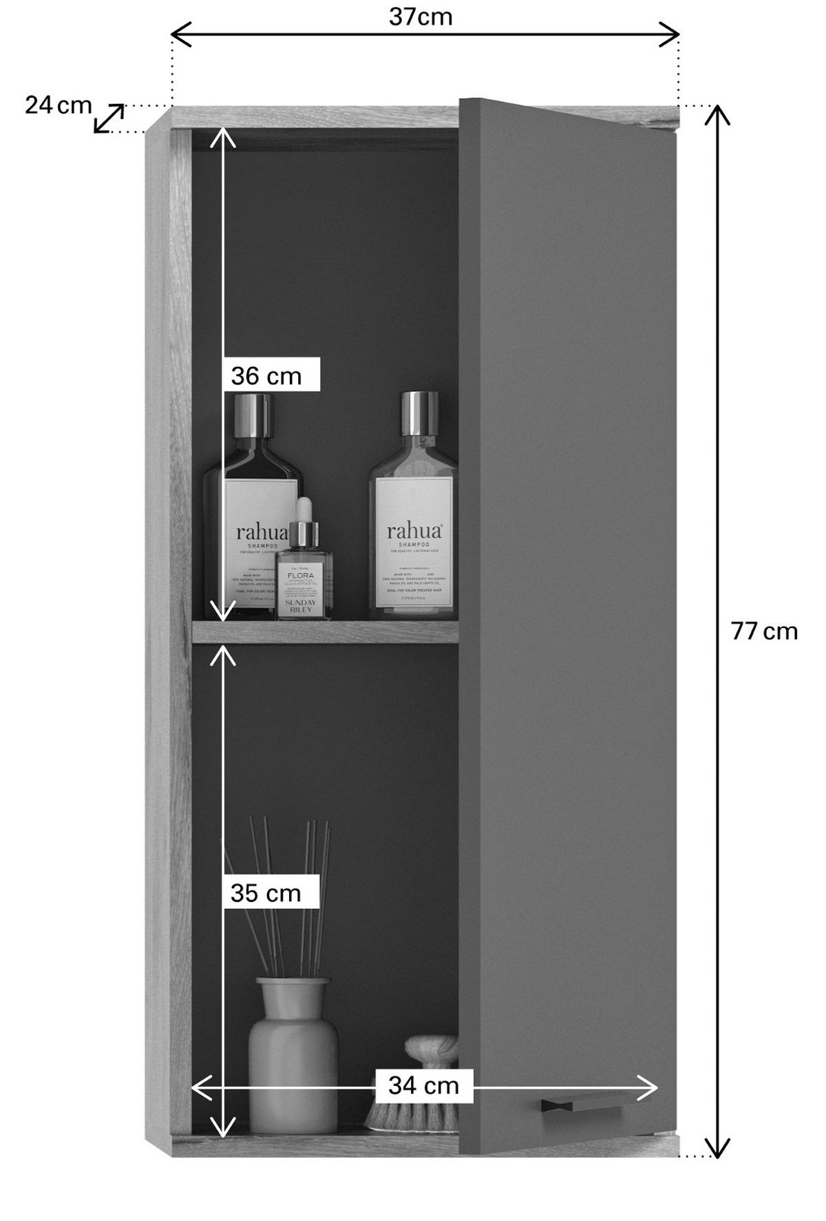 HÄNGESCHRANK Eiche grau 37 x 77 cm, Badschrank mit Soft-Close, Badezimmermöbel - Eichefarben/Schwarz, Holzwerkstoff/Kunststoff (37/77/24cm) - Inn.Furn